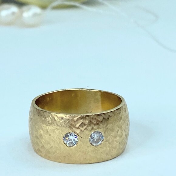 14K 11.5mm hand hammer 0.35ct G/VS1 round brilliant diamond ring 11.6gm JR964
